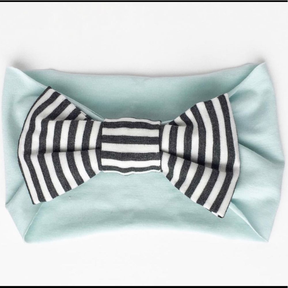 Mint + Charcoal/White Stripe Turban